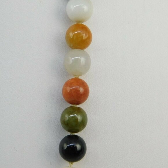 ESTATE 14K YELLOW GOLD 8MM MULTICOLORED JADE BEAD NECKLACE 50.9 GRAMS 20" LONG - Picture 2 of 8